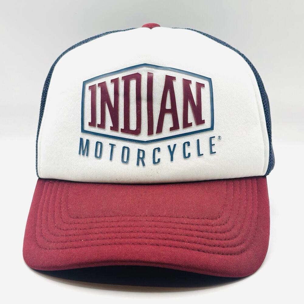 Indian Motorcycle SnapBack Trucker Hat Cap White Red Blue